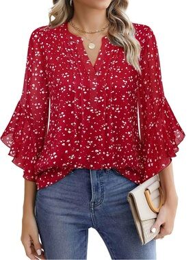 Red Speckled Tunic Blouse